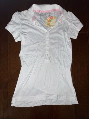 Energie White Polo Top with Pink Trim